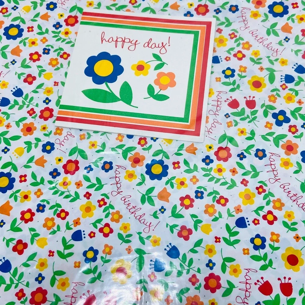 VTG NOS Wrapping Paper Hallmark Ambassador Primary Floral 1990s Gift Wrap Yellow